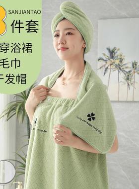 浴巾女干可穿可裹巾用比纯全吸水大人毛家巾发帽三棉件套202OZL5