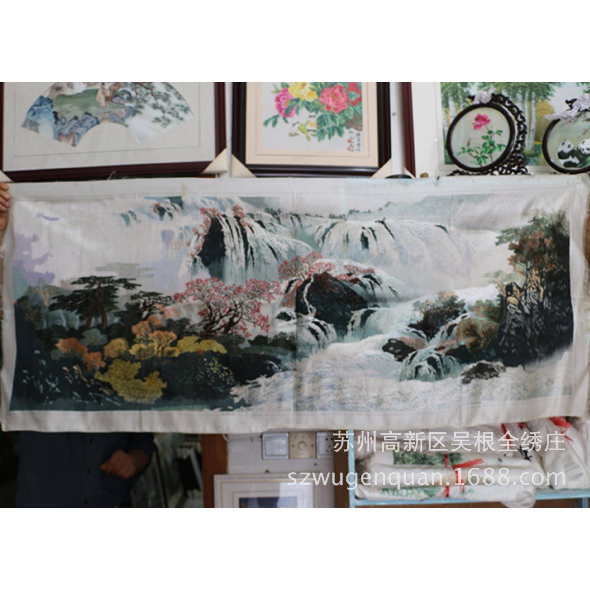 苏绣绣片单面绣厅办室会议装室饰画苏州手客工708公刺绣山水画