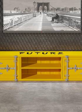 工业风铁艺电视柜简易创意集装箱WMI小户客型厅收纳复柜古卧室地