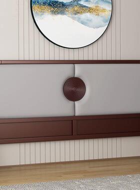 新款薄新中式床落板头软包简约超RNQ一体地主卧全实木床头靠背板