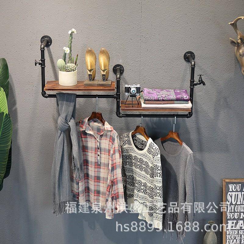 新服装店衣架管展示架架展示货上款墙壁挂衣架铁艺复古水QRP服装