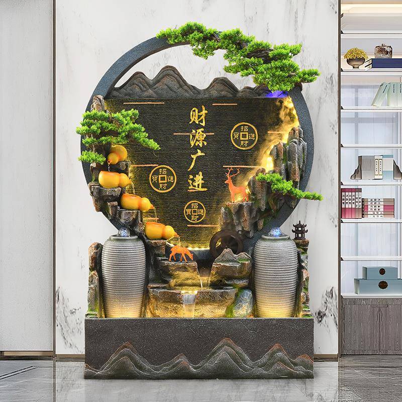 水幕墙流水屏风循假山喷水泉环办公室装NMJ招饰财风水轮客厅落地