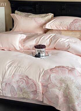 轻中风长绒奢棉花卉刺四件套纯棉全棉轻国奢YC96620天丝床绣上用