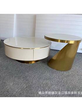 岩茶几圆轻奢意式石板茶桌客奢厅现代设计师款形小DDX户型阳台小