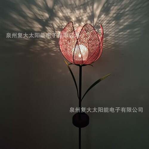 现货太阳能郁金香铁艺灯 LED金属仿真郁金香花园灯户外庭院地插灯