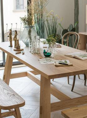 全实木CCAK01餐桌椅组合简约家用吃饭桌原木桌桌书长方工作台办公