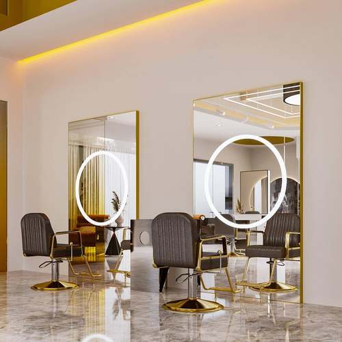 美发发网红灯理发镜台廊专用单双面镜02365店子带灯烫染带剪发镜