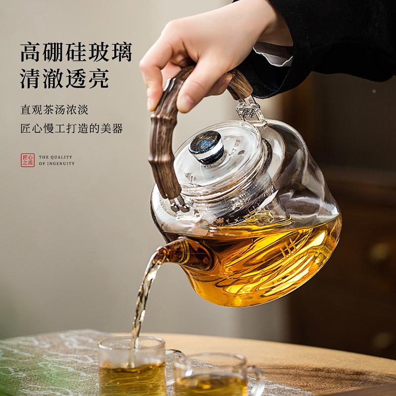 家提壶玻璃煮茶壶用单式壶耐高温烧水壶竹方提梁梁电陶炉中蒸茶壶