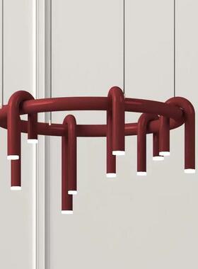 设计师款U型客厅吊灯现代北欧长条餐厅卧室样板房复古红色灯具