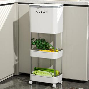 厨房垃圾桶家用免弯腰多层大容量带盖滚轮可移动干湿分离内桶挂式