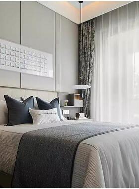 样板房床上用品现代轻奢蓝色抱枕银高级灰腰枕搭毯多件套