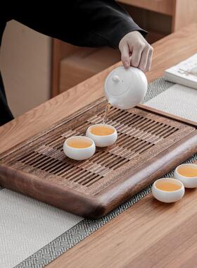 整块胡干桃木茶盘家33987用蓄排水两用实木茶台中水茶式茶海托客