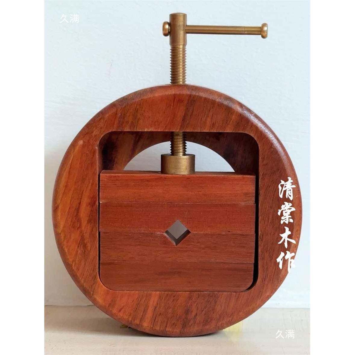 可转红雕刻336檀床印章夹床实木大号套印装印床篆刻圆形台夹旋具