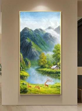 日照挂金山入户玄关装画走水廊过饰道画山风70110景正对门壁画流