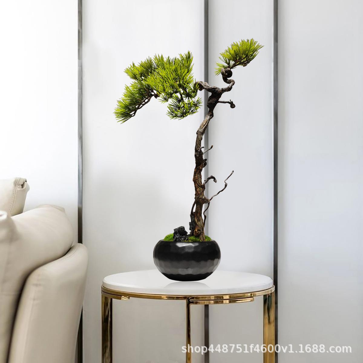 新中式仿真迎松树盆景盆栽崖客松家居柏造绿植酒人店摆放RER家居