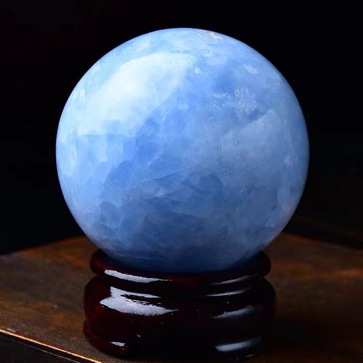 天然蓝晶石球天青石原石水晶球能量石球七星阵风水球摆件玄关客厅