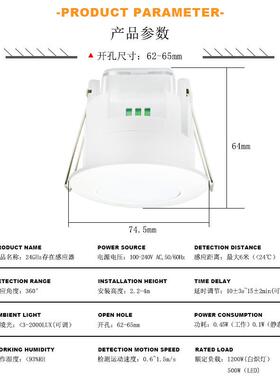 开110V220V24G红外人体存在感应卧LE无品牌/D灯室具可红调外接近