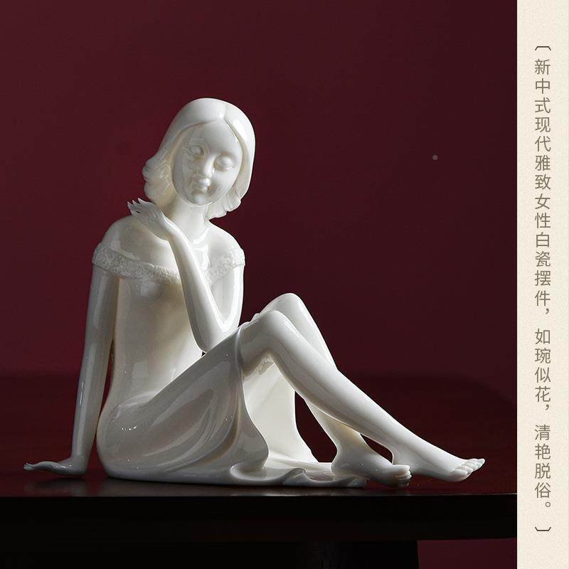 中典式古陶瓷美女摆瓷件家居客厅博古架装创意白人物工ODE艺饰品