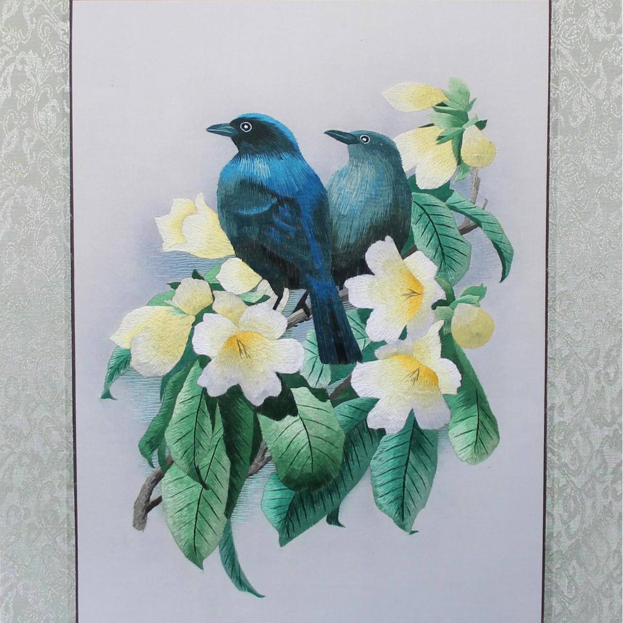 苏绣客书厅房办家室装饰画苏公804州手工刺绣软裱画居花鸟系列