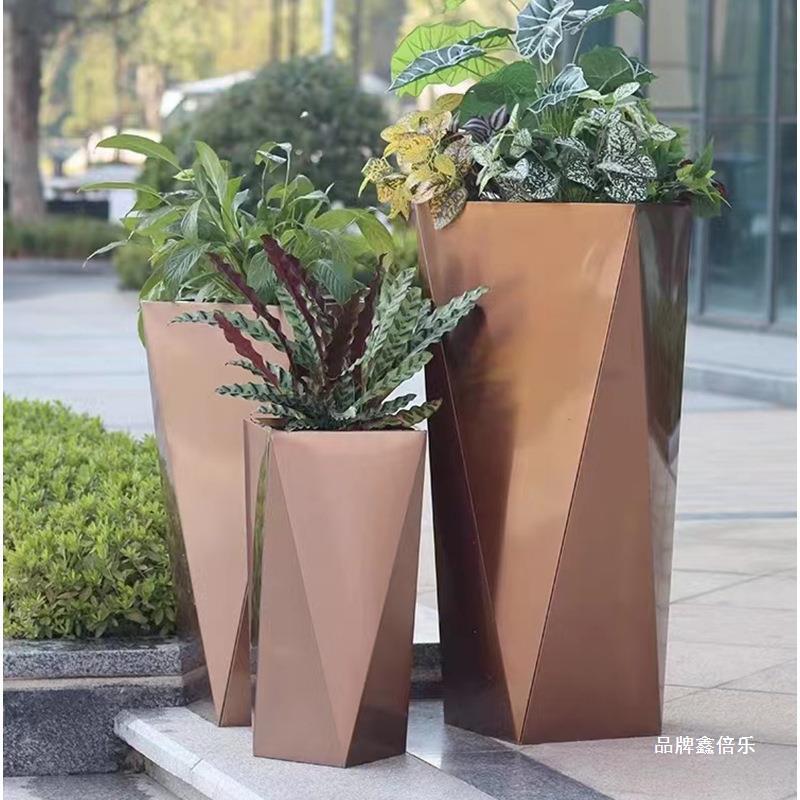 户锈钢花外箱室外不种植槽圆锥形花架景花钵铁艺花池观可移动5453