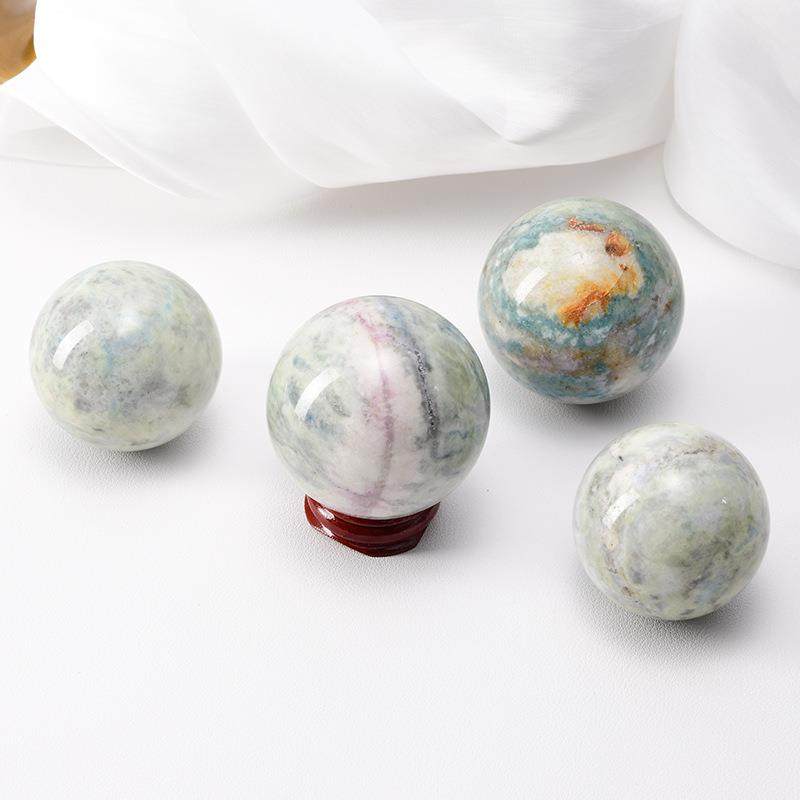 跨热卖天然水晶球k2蓝铜矿水晶球MTH水晶原石境打磨球办公居家摆