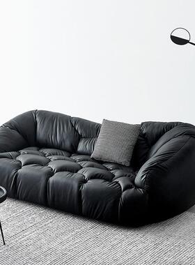 设计师款皮极简云端沙发发三沙人黑色复ZJY古小户型懒人异形床