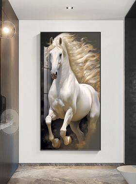 现代轻奢玄关图骏装饰画黑马大气走廊挂过道办公室书房竖96401版