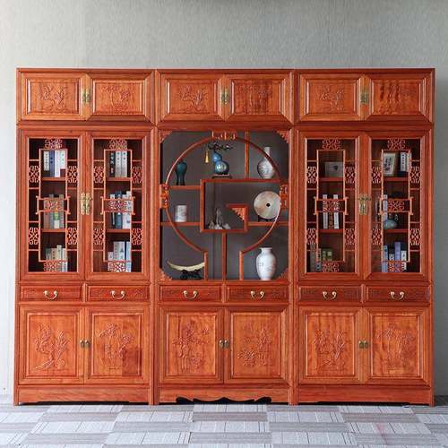 中式实木仿古书柜书架玻璃金花梨木明清古典书橱展示柜置物架组合