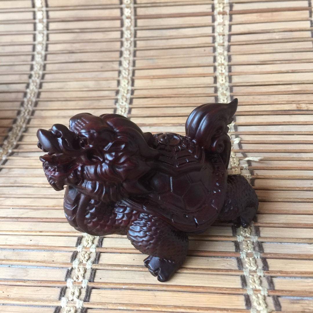 黑檀木摆雕龙八卦龙龟龟件木质雕刻龙龟实头家居客厅玄关龟装饰品