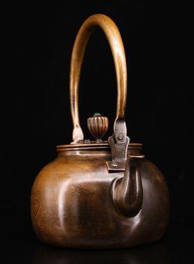 货收现藏工艺品紫铜摆件做打造镶嵌宝石复古家旧YX-10-24茶壶居摆