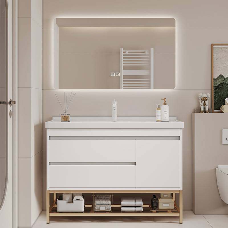简约实木洗脸盆柜组合陶瓷一体盆浴室柜智能卫生间落地洗手洗漱台