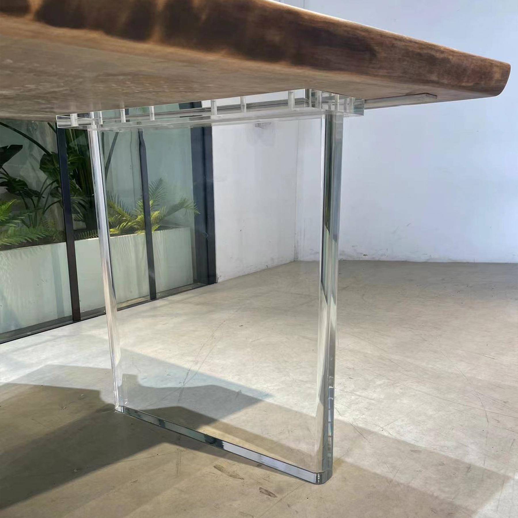 轻计奢YMV设家黑实用白蜡木木茶桌亚克力脚客厅胡桃茶桌多功能办