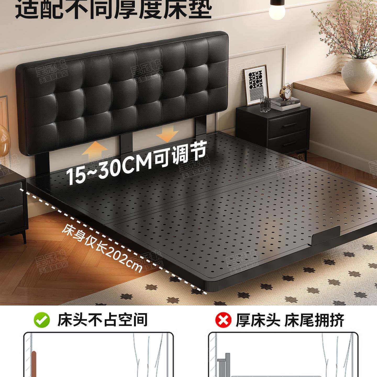 铁艺床代简1.米双人铁床加固加现厚单人不8无品牌/锈钢铁约架床悬