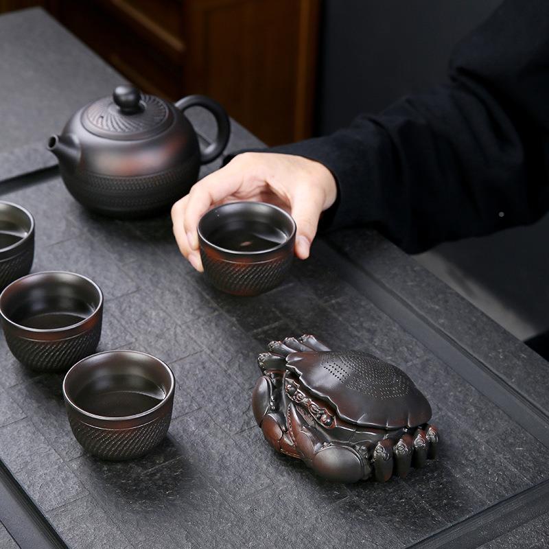 螃蟹茶漏茶滤滤泡茶过器手工紫陶滤茶网器一AHS组合茶隔茶具体零