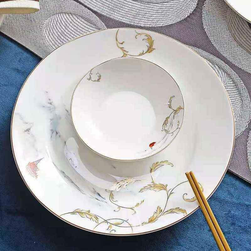 唐惠TH-6218思唐山骨瓷餐具整套18头家用饭碗盘勺子碗筷式LCN秋中