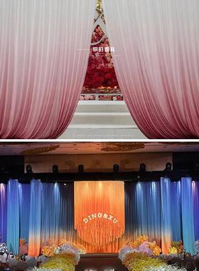 婚庆渐变红色装纱幔中式礼PWG舞婚台背景渐变半挂透纱雪纺布布幔