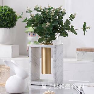 现代简约大理石花瓶不锈钢创意摆件客厅干花器皿玄关酒柜装饰品