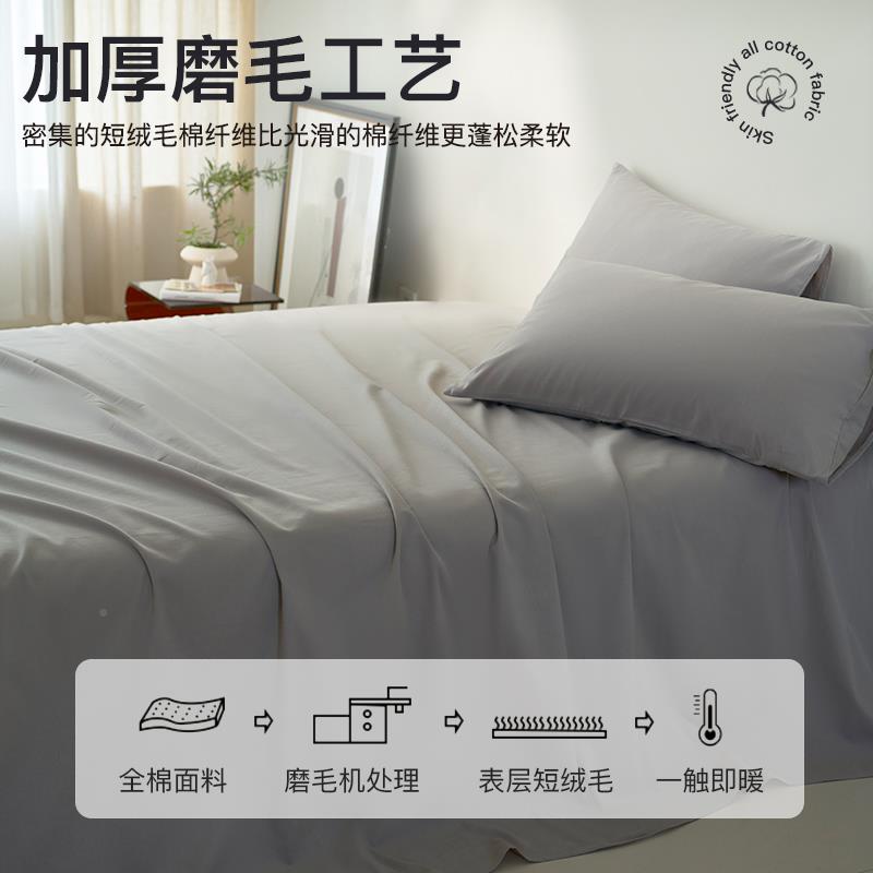 20240925简约磨毛棉单单件100纯棉全水洗棉床垫秋加冬厚纯色床盖