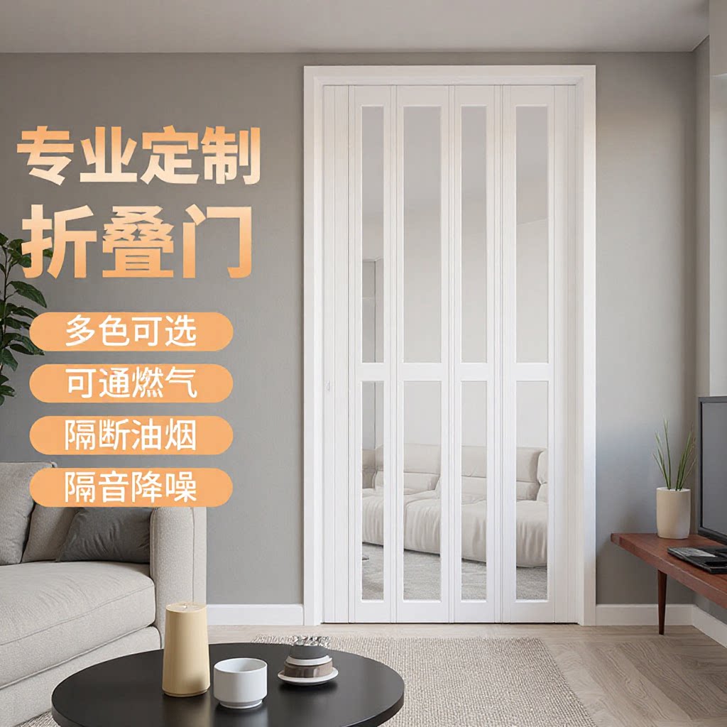 pvc折叠门伸缩推拉塑钢厨房卫生间隔断帘现代简约家用可折叠
