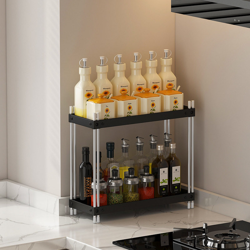 厨房调料置物架极窄款台面多功能不锈钢放盐油酱醋的收纳盒可调节