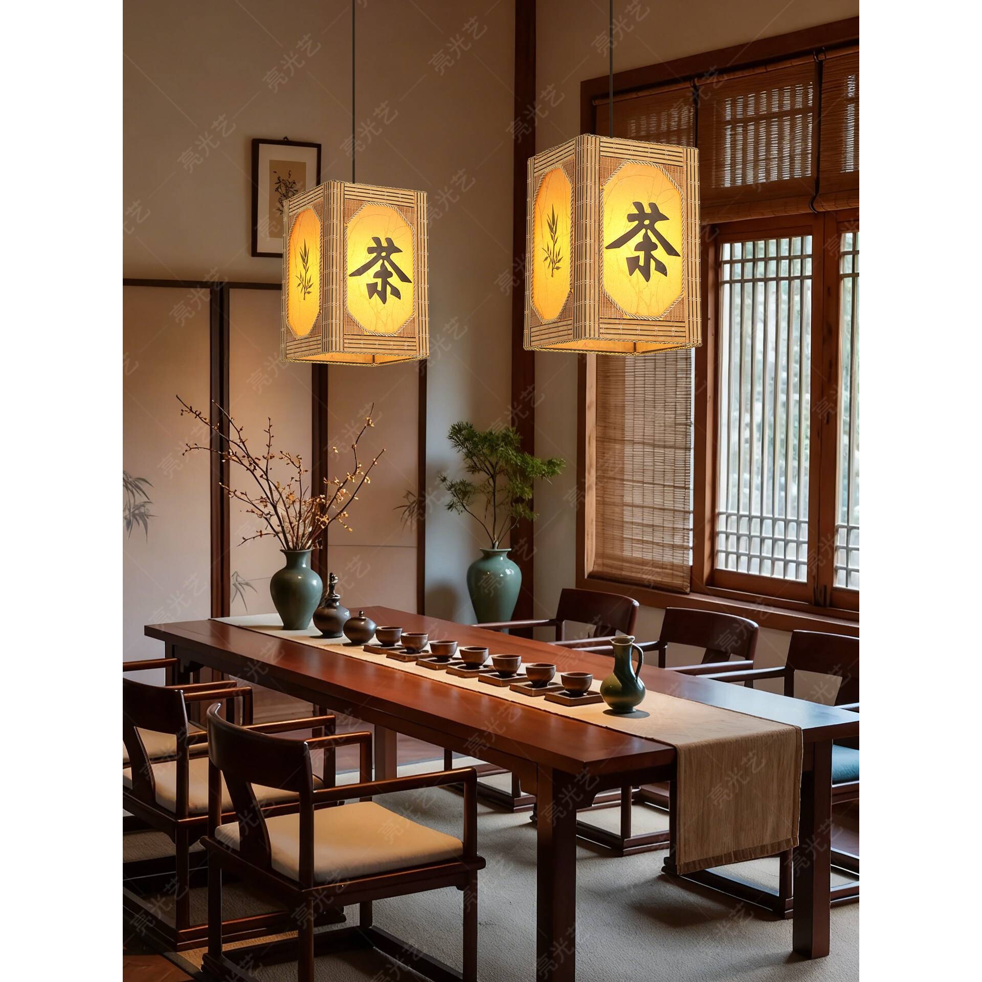 中式竹编吊灯茶酒字样餐厅酒店装饰灯笼禅意复古酒馆氛围茶室灯罩