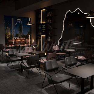 酒静吧套桌椅706 岩吧板桌 黑色合铁艺组框架沙发椅清吧成黑色风格