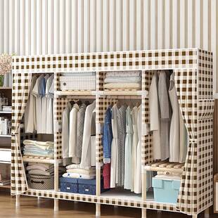 简易衣柜家用卧室出租房用现代简约布衣柜子实木收纳经济型挂衣橱