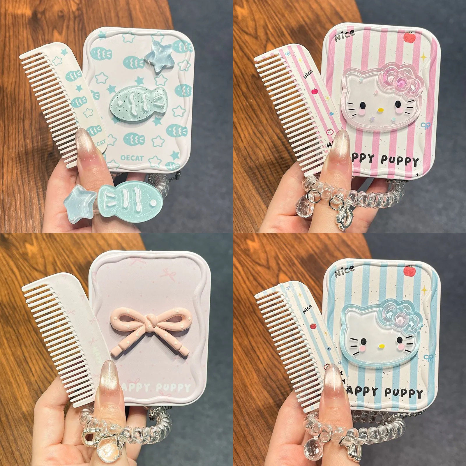 可爱凯蒂猫HelloKitty小镜子学生随身便携折叠镜梳二合一化妆镜女