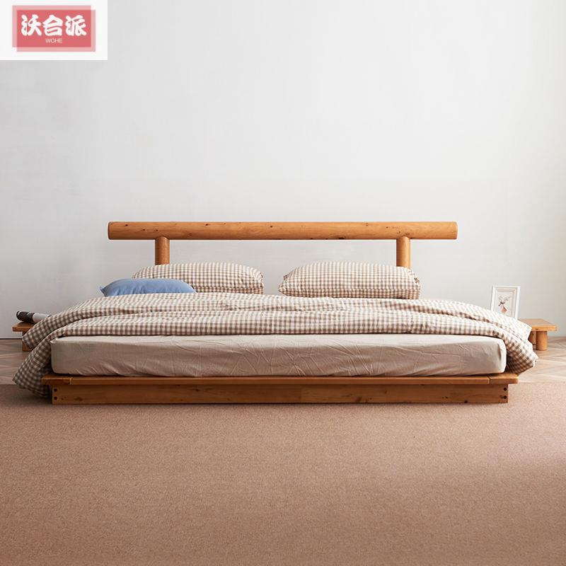 日式地台床loft阁楼床现极简原木榻榻米落地床实木床柏木矮床