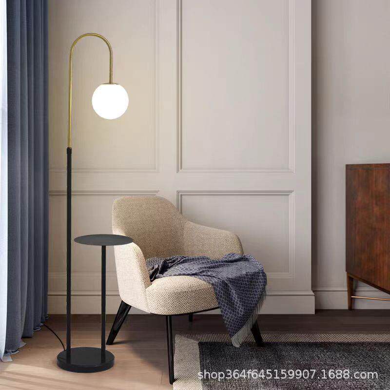 北欧客厅卧室沙发床头玻璃罩阅读置物落地灯铁桌胡木加无线充
