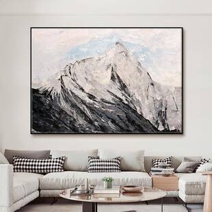 现代简约风格客厅装饰画雪峰风景挂画长方形灰白色山川后现代油画