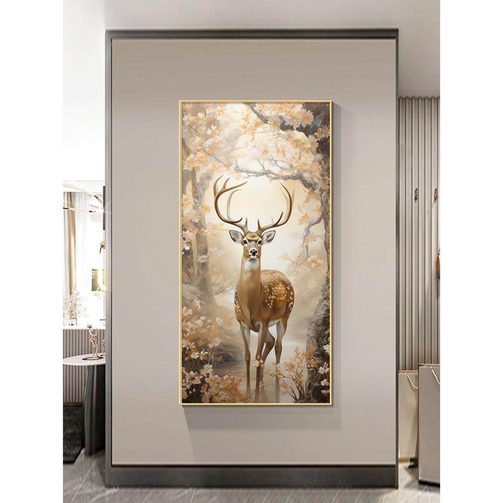 网红梅花鹿入户玄关装饰画唯美新中式林深见鹿走廊过道新款大气鹿