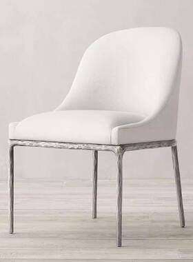 意式现代极简轻奢RH原单锻打布艺餐椅家用美式复古实木椅子书椅