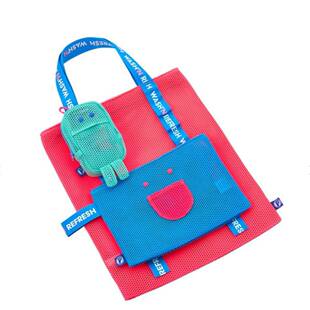 现货日系网纱袋卡通笑脸搞怪收纳袋挂件小包网兜漏空三件套洗漱包